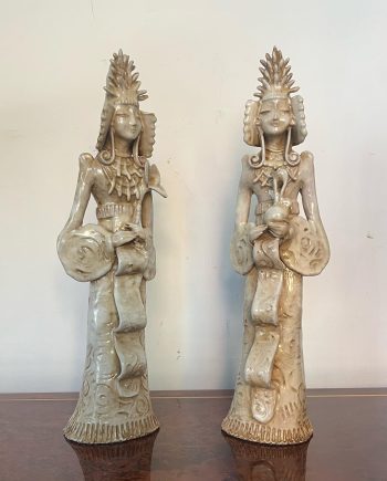 Coppia statue in ceramica Sacerdotesse giapponesi